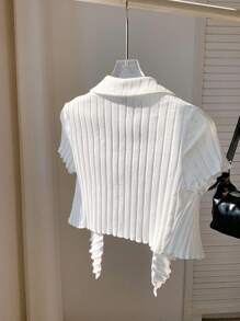 Comfortcana 夏季外出白色翻领生菜边结前短款性感上衣 - 白色 - 查看 2