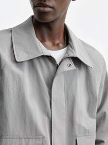 Maija 男士前拉链长袖口袋休闲夹克，简约日常穿着 - 灰色 - 查看 4