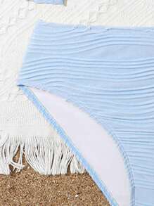 Tween Girls' Spaghetti Strap Bikini Set/Ruffled, No-Lock Edge, Special Fabric Solid Color Twist Hollow Out Swimwear 2pcs Set, Tummy Tuck Beach Outfit' - Blue - View 4