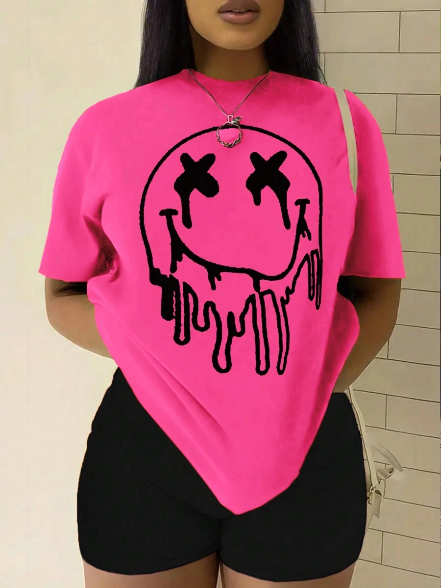 SHEIN Plus Size Women Short Sleeve Casual T-Shirt, Graphic Tee, Summer Top