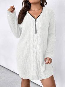 SHEIN Clasi Vestido/sudadera casual con cremallera frontal, de manga larga y talla grande