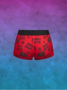 Harley Quinn | ROMWE Cartoon Character & Letter Print Sports Bralette & Boyshorts Set, Racerback Design Without Steel Rings - Red - View 6