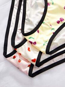 3pcs/Set Women Heart Print Bow Decor Hipster Briefs