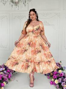 Flirla 大码复古印花连衣裙，非常适合外出、返校、日常休闲穿着、情人节 - 彩色 - 查看 5