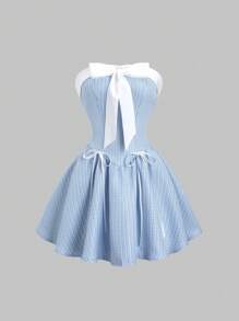 Sweetra Women's Cute Off-Shoulder Butterfly-Tie A-Line Mini Dress, Sweet & Pure, Suitable For Birthday Party, Royal Blue