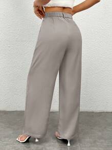 SHEIN PETITE Pantaloni casual da donna a gamba dritta di colore unito