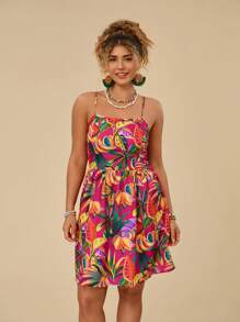 Travachic 大碼熱帶圖案後背繫帶吊帶連衣裙 - 彩色 - 查看 3