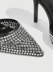 CUCCOO SZL Sandalias de tacón alto y con puntera de rhinestone y recortes calados para mujer, tacones altos formales negros para boda y fiesta, zapatos de primavera