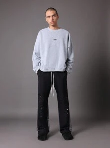 SUMWON Flare Fit Colour Block Panel Nylon Pants With Paint Splatter - Black - View 3