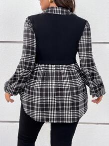 SHEIN LUNE Plus Size Women Clothing Women's Plaid Long Sleeve Casual Mock Layered TopBusiness Casual Woman