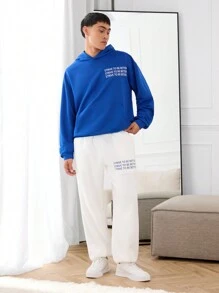 Manfinity INSISELF 2pcs/Set Relaxed Fit Drop Shoulder Hooded Sweatshirt And High Waisted Drawstring Pants Suit