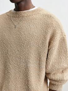 Maija Men's New Spring 2025 Solid Texture Round Neck Drop Shoulder Long Sleeve Casual Sweater, Fashion Simple For Valentine's Day, Dates, Holidays, New Year Party, Daily, Travel And Commuting
