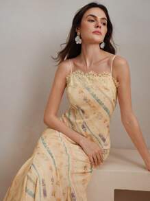 Anewsta Fashion Floral Print Patchwork Lace Strap Dress, Beach, Sundress, Floral Dress For Women, Spring/Summer - Multicolor - View 4