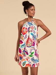 Travachic Vacation Woven Print Ruffled Shoulder Women Mini Dress - Multicolor - View 6