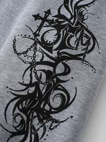 ROMWE MEN Men's Street Print Casual Versatile Long Sleeve Hoodie - Grey - View 4