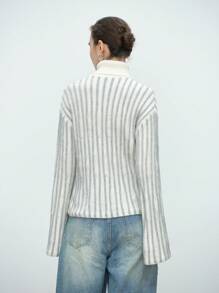 SHEIN LUNE 32% Wool Textured Design High Neck Versatile Knit Sweater For Women, Autumn/Winter New Arrival Knit Pullover Fall - Multicolor - View 2
