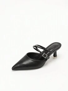 CUCCOO CURVES Große Größen Pantoletten mit spitzer Zehenform und Kreuzriemen, elegante Pumps mit hohem Absatz - Schwarz - Übersicht 1