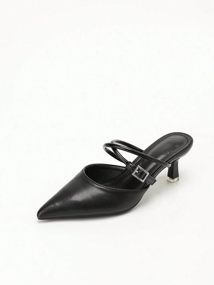 CUCCOO CURVES Plus Size Wide Fit Pointy Toe Slip-On Mules With Criss-Cross Strap, Elegant High Heel Pumps Spring Shoes Spring Break Easter