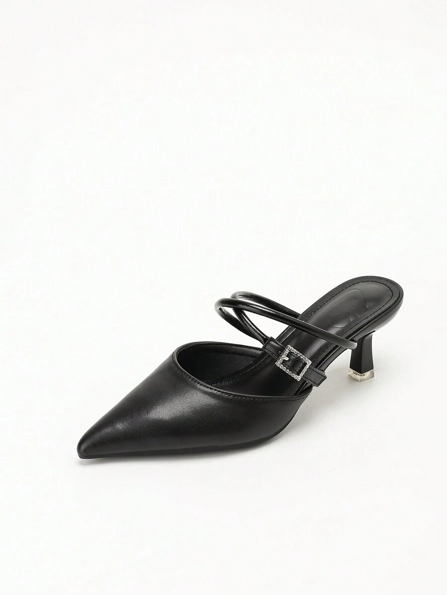 CUCCOO CURVES Große Größen Pantoletten mit spitzer Zehenform und Kreuzriemen, elegante Pumps mit hohem Absatz - Schwarz - Übersicht 1
