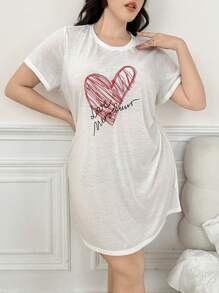 Valentine's Day Minimalist Heart & Letter Print T-Shirt Dress - White - View 3