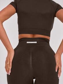 Musera Sport High Waist Ribbed Seamless Gym Active-Wear Leggings Only ,Padel, Tennis, Pickleball Gym Fitness - Brown - View 3