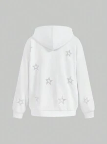 Jouncy Áo hoodie dài tay tối giản dành cho nữ với họa tiết ngôi sao, thích hợp mặc mùa thu. - Màu Xám nhạt - Xem 12