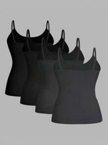 SHEIN EZwear 4 件套加大码女式黑色和灰色休闲紧身吊带背心上衣，夏季吊带背心女式服装背心女式加大码上衣 - 彩色 - 查看 2