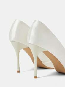 CUCCOO HITCHD 女士时尚优雅珍珠白缎面尖头高跟鞋，适合宴会、婚礼、通勤、约会、圣诞派对
