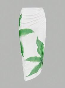 Swim Oasis 1 件套女式花卉印花吊带背心连体泳衣，带荷叶边罩裙，适合海滩度假夏季