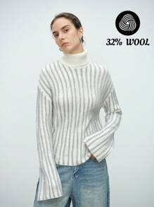 SHEIN LUNE 32% Wool Textured Design High Neck Versatile Knit Sweater For Women, Autumn/Winter New Arrival Knit Pullover Fall - Multicolor - View 1