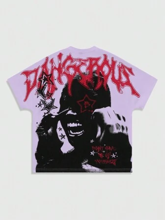 Street Life Men's Character & Letter Batwing Sleeve Printed T-Shirt