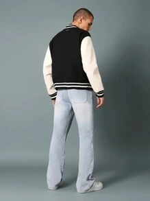 SUMWON Retro Style Wide Leg Relaxed Fit Denim Pants Varsity Number Print 93 Casual College Fashion Statement Jeans Men Winter Fall 2024 Collection - Blue - View 5