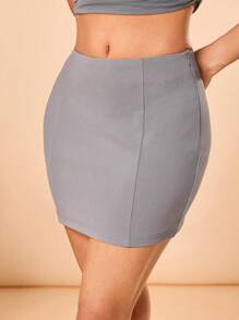 Neda Designer Grey Solid Fitted Versatile Pencil Skirt, For Commuting, Casual Office Wear, Festival