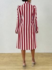 EMERY ROSE Casual Color Block Striped Bishop Sleeve Shirt Dress, Autumn