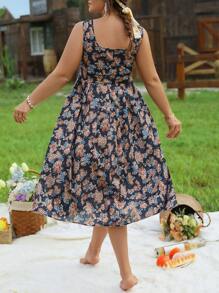 Breezaya Vestido de verano informal tipo bohemio sin mangas con estampado floral, talla grande