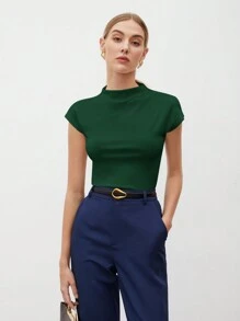 BizChic Women's Solid Color Pleated Elegant Short Sleeve T-Shirt, Modern Chic Urban Commute Everyday Romantic 90s Retro Style, Suitable For Christmas, New Year, Valentine's Day, Party, Beach, Graduation, Fashion, Festival, Holiday, Wedding Guest, Brunch, Airport, Multi-Occasion - Green - View 7