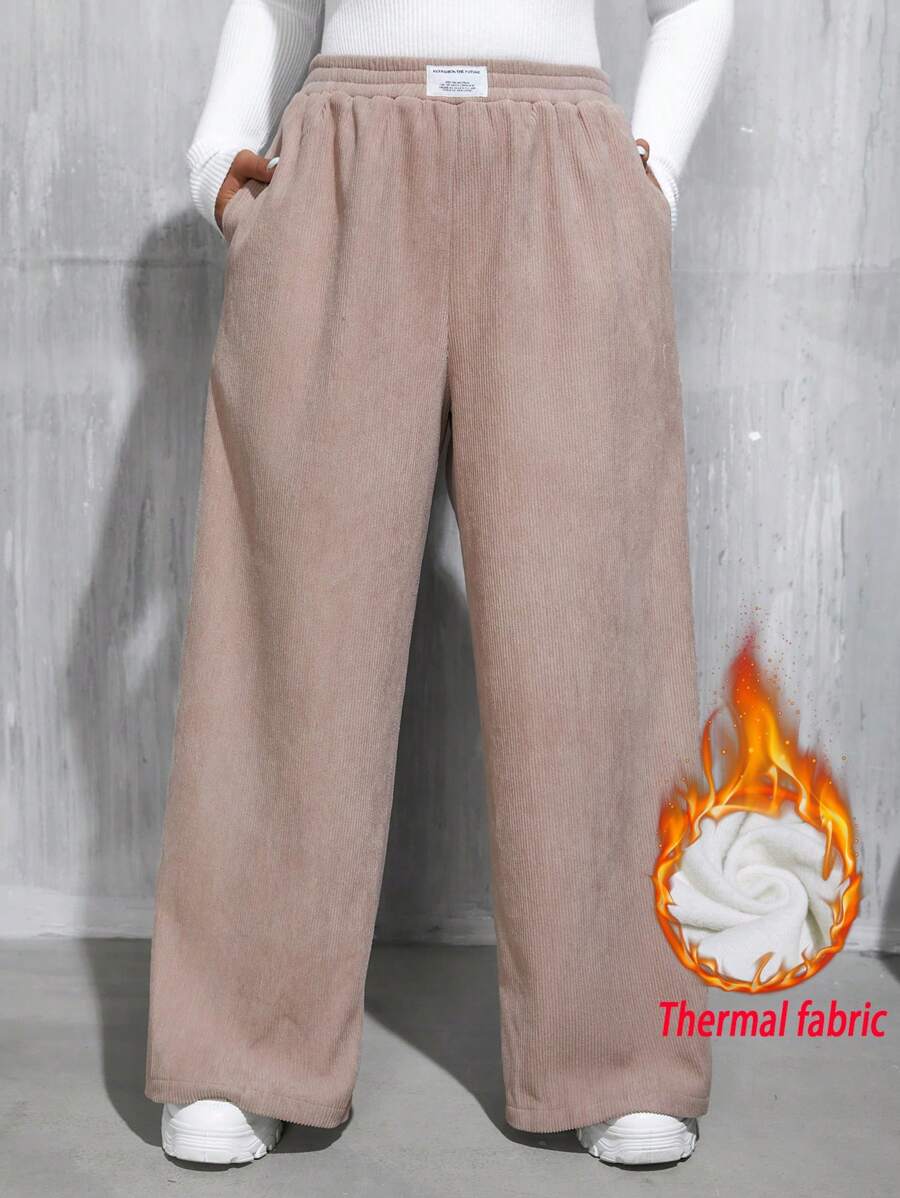 SHEIN Essnce 大码女式休闲保暖内衬裤，带贴袋，简约设计，适合日常穿着