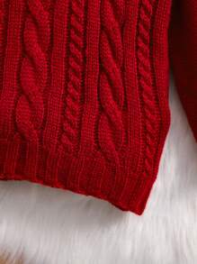 SHEIN Babygirl Cute Christmas Versatile Red Turtleneck Long Sleeve Sweater Dress, Autumn/Winter - Burgundy - View 7