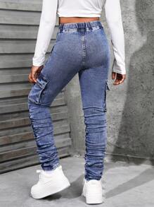 SHEIN Tween Girl Blue Denim Jeggings - Medium Wash - View 2