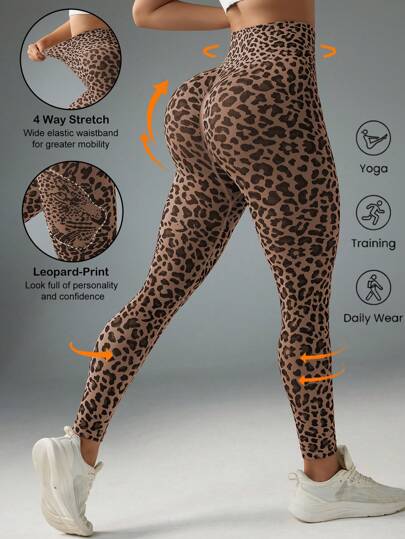 Slayoga Leggings deportivos sin costuras de alta cintura con estampado minimalista de leopardo y alta elasticidad para yoga