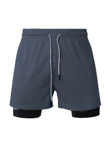 Manfinity Sport Corelite 男士前拉链简约休闲运动短裤，日常穿着灰色短裤