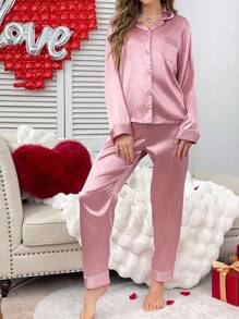 SHEIN Elegant Lapel Ladies Pajama Set, Fall Winter Clothes
