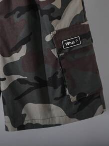 SHEIN Leap Crew 青少年男孩休闲迷彩图案短袖 T 恤和短裤套装 - 白色 - 查看 6