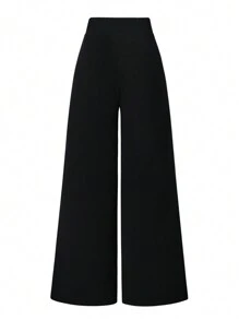 SHEIN Clasi Pantalon ample à jambe large de couleur unie et décontracté pour grandes tailles