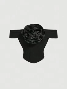 SHEIN MOD 黑色 Maxi 三维花朵紧身胸衣上衣、约会、派对、节日女式上衣、女装、新年女装、哥特风格、俱乐部女装、老钱风格女装、狂欢节、新年女装、度假女装、西部装女装、情人节服装 - 黑色 - 查看 1