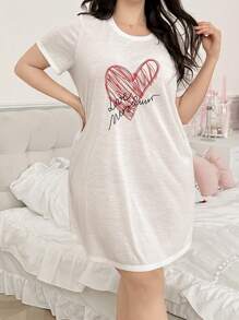 Valentine's Day Minimalist Heart & Letter Print T-Shirt Dress - White - View 7