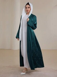 Graceveil Fashionable Elegant Jacquard Fabric Arabic Style Open Front Robe, Spring/Summer Modest, Abaya