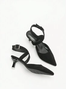 CUCCOO CURVES Plus Size Wide Width High Heel Pointed Toe Elegant Crossing Strap Slip On Pumps Sandals For Work & Daily Wear Valentine's Day - Black - View 2