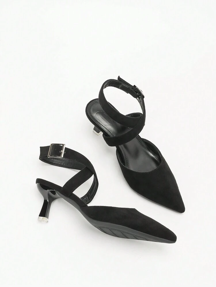 CUCCOO CURVES Plus Size Wide Width High Heel Pointed Toe Elegant Crossing Strap Slip On Pumps Sandals For Work & Daily Wear Valentine's Day