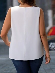 SHEIN Clasi Women Plus Size Round Neck Color Block Contrast Sequins Elegant Tank Top, For Summer - White - View 2